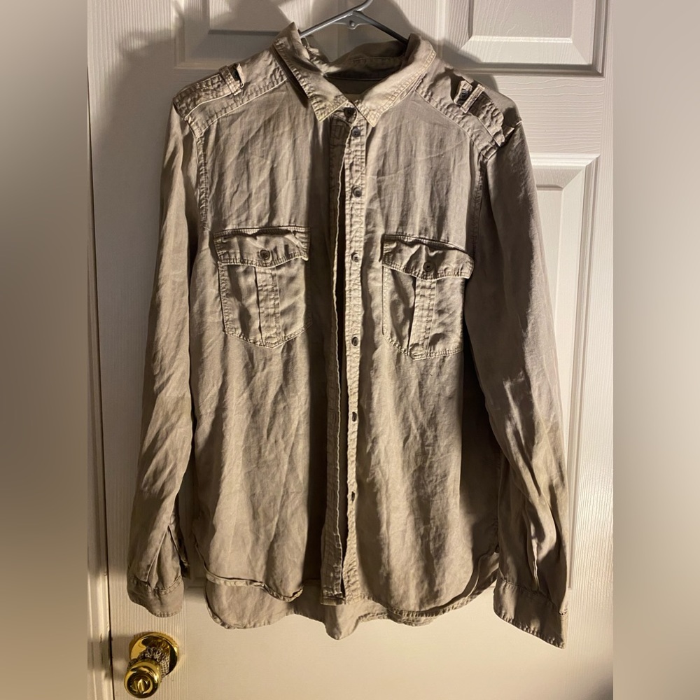 American Eagle Grey Boyfriend fit button up shirt Size LG